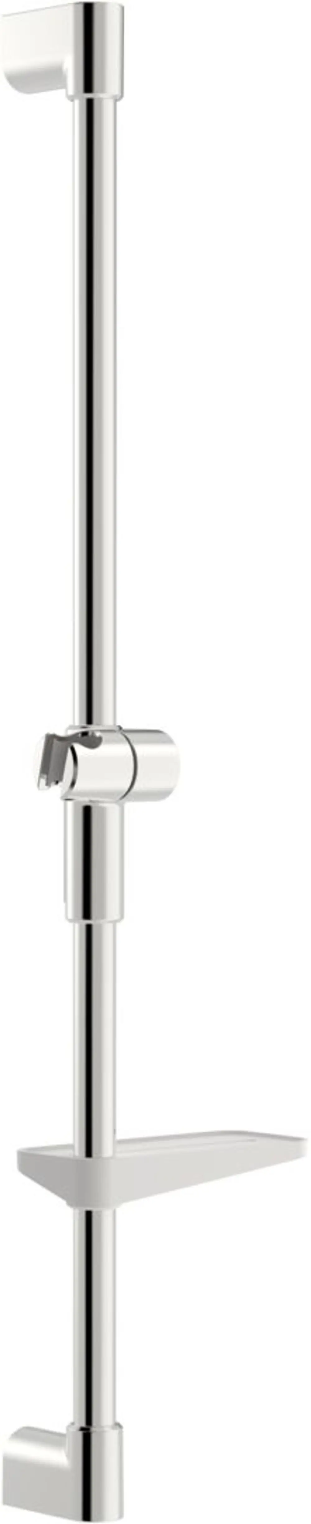 Chromfarbene Wandstange von HANSA mit Halterungen und Ablagefläche. Ideal für die Installation in Dusch- oder Badbereichen.